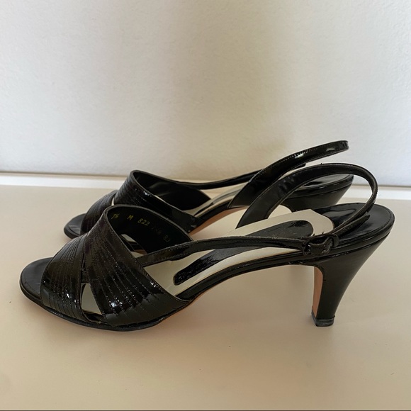 Impo Vintage Black Patent Leather Open Toe Heels Size 8M EXCELLENT CONDITION - Picture 4 of 12